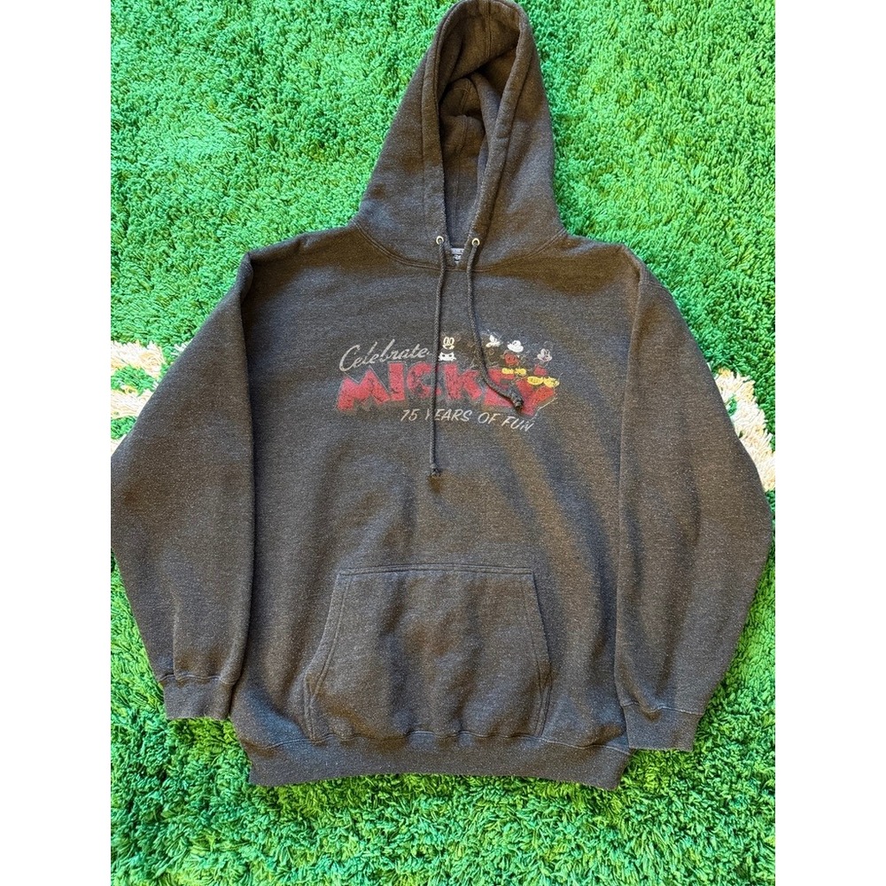 Disney Hoodie Mens L Charcoal Good Celebrate Mickey 75 Years Of Fun Pullover‎